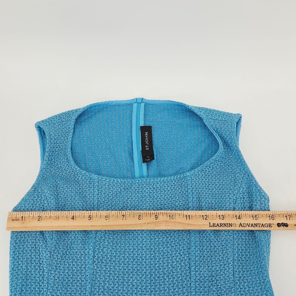 St. John Turquoise Blue Santana Knit Metalic Glimmer Sleeveless Sheath Dress 10 - Picture 12 of 14